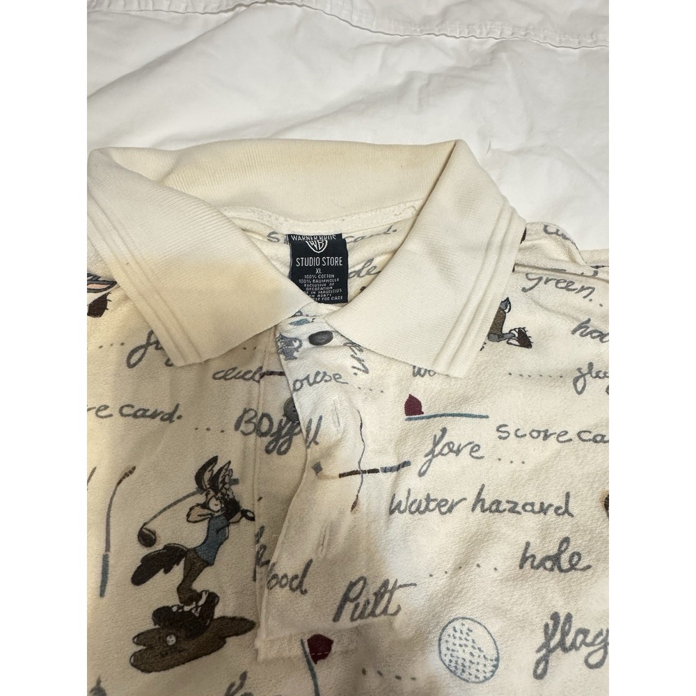 Vintage Warner Bros Looney Tunes Golf All Over Print Polo Shirt XL Cotton Y2K - Picture 3 of 6